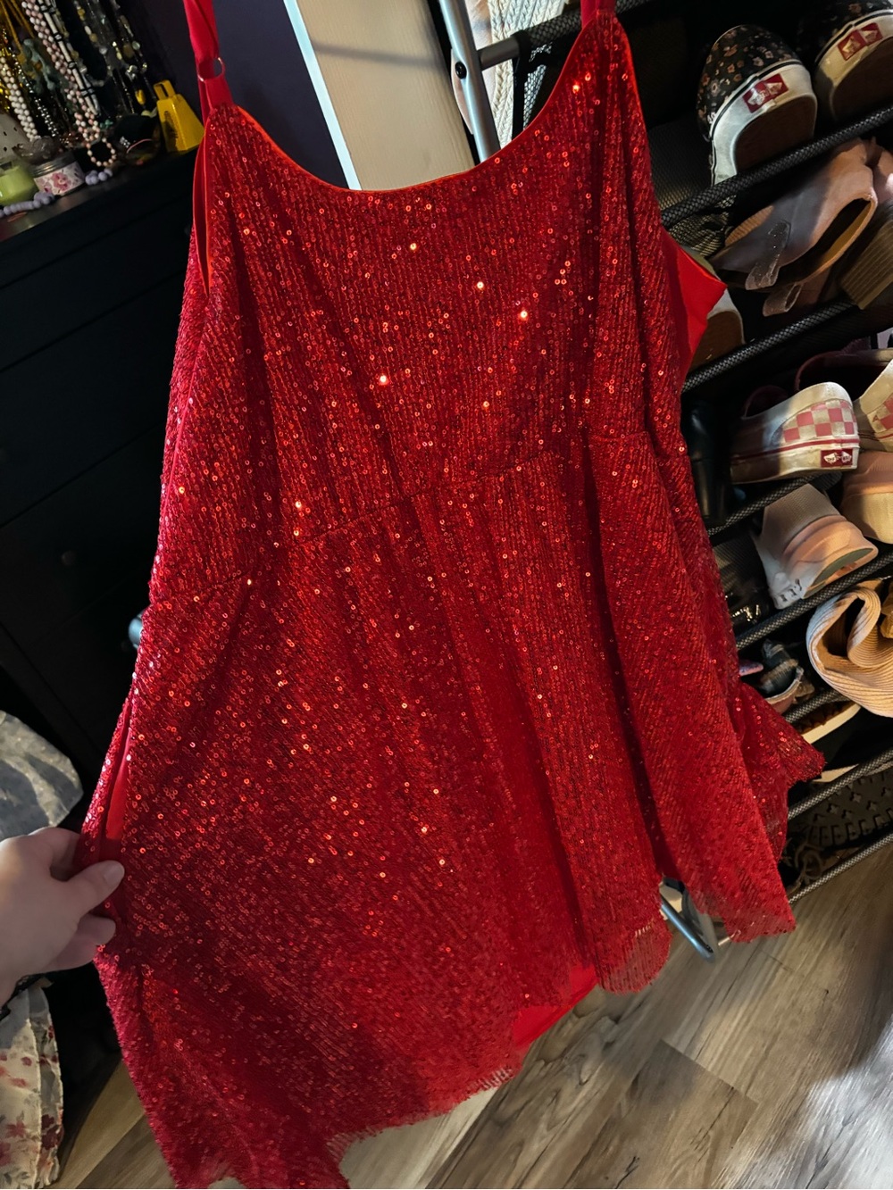 Red Sequin Mini Dress with Spaghetti Straps